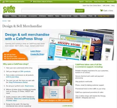 Open a CafePress Store Design your own t-shirts to sell online