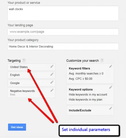 Set options for Keyword Planner