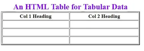 Table on HTML Web page